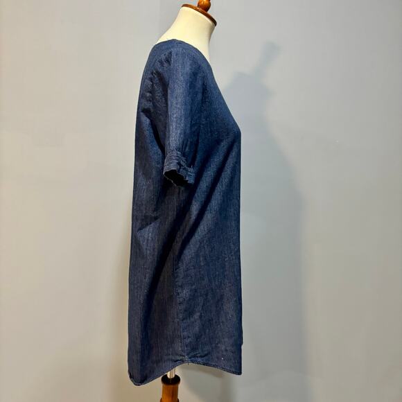VTG Y2K Blue Denim T-Shirt Shift Jean Mini Dress vacation resort , Size M - Picture 4 of 6